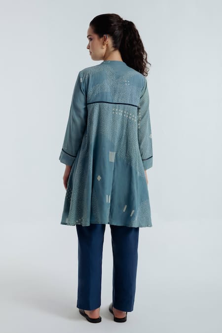 Rias Jaipur Indigo Flared Cotton Kurta & Pant Set 