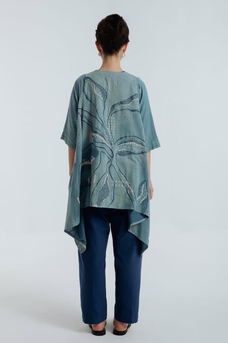 Rias Jaipur Indigo Tri Floral Pattern Cape Set 