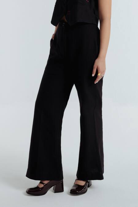 Buy_Rias Jaipur_Black Cotton Embroidery V-neck Fayra Waistcoat With Pant _Online_at_Aza_Fashions