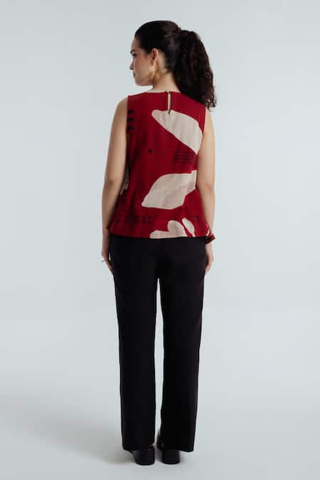 Rias Jaipur Madder Pleated Floral Pattern Top 