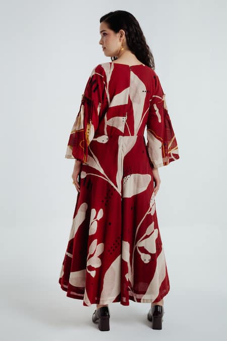 Rias Jaipur Madder Bell Sleeve Printed Dress 
