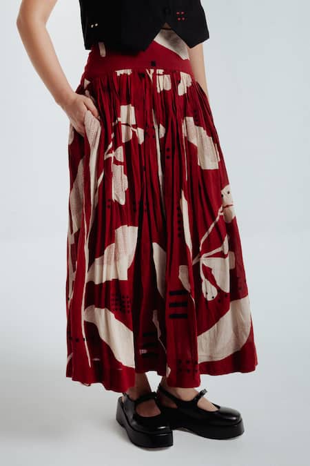 Buy_Rias Jaipur_Red Cotton Madder Printed Skirt _Online_at_Aza_Fashions