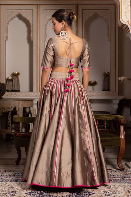 Pomcha Jaipur Taffeta Silk Gota Patti Lehenga Set 