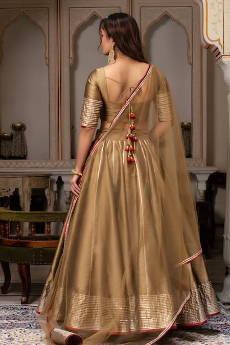 Pomcha Jaipur Taffeta Silk Gota Patti Lehenga Set 