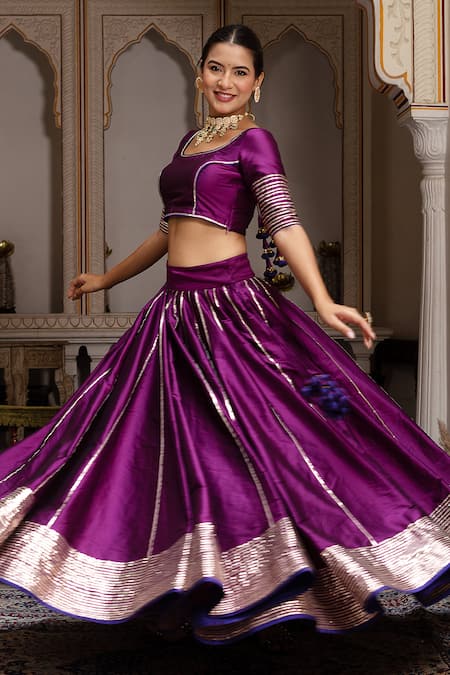 Buy Pomcha Jaipur Purple Taffeta, Silk, Net Gota Patti Round Neck Seerat Lehenga Set Online at Aza Fashions Buy_Pomcha Jaipur_Purple Taffeta, Silk, Net Gota Patti Round Neck Seerat Lehenga Set _Online_at_Aza_Fashions