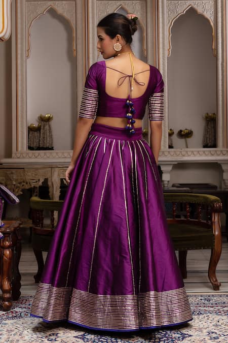 Pomcha Jaipur Seerat Taffeta Silk Gota Patti Lehenga Set 