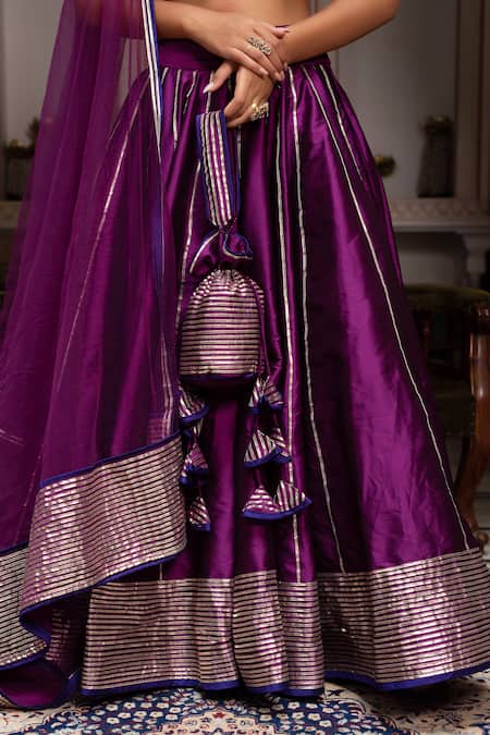 Buy Pomcha Jaipur Purple Taffeta, Silk, Net Gota Patti Round Neck Seerat Lehenga Set Buy_Pomcha Jaipur_Purple Taffeta, Silk, Net Gota Patti Round Neck Seerat Lehenga Set