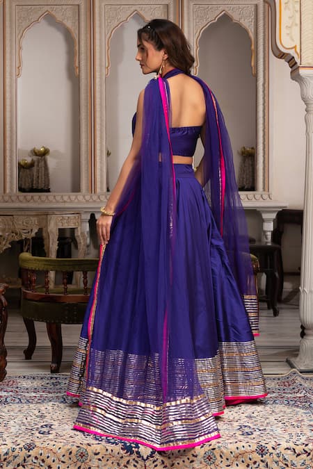 Pomcha Jaipur Taffeta Silk Gota Patti Lehenga Set 