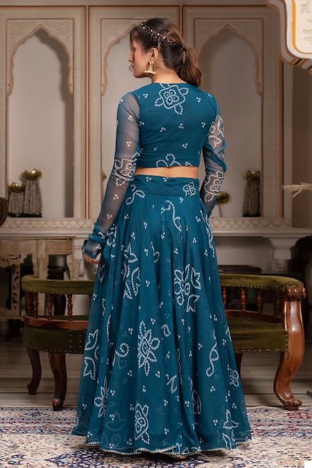 Pomcha Jaipur Bandhej Georgette Manjari Lehenga Set 