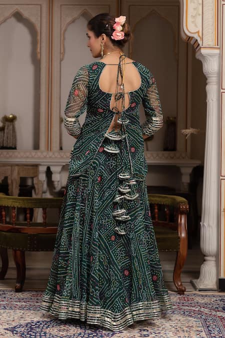 Pomcha Jaipur Georgette Bandhej Gota Patti Skirt Set 