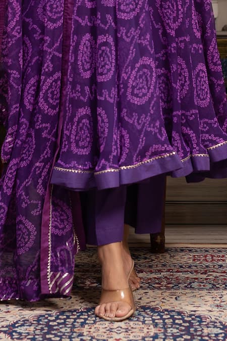 Buy Pomcha Jaipur Purple Georgette, Cotton Gota Patti V-neck Bandhej Angrakha Set Online at Aza Fashions Buy_Pomcha Jaipur_Purple Georgette, Cotton Gota Patti V-neck Bandhej Angrakha Set _Online_at_Aza_Fashions