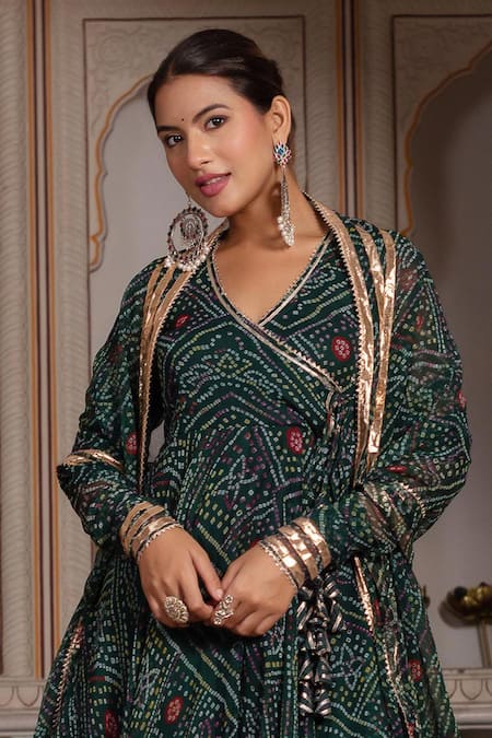 Buy Pomcha Jaipur Green Georgette, Cotton Gota Patti, Sequins V-neck Angrakha Set Online at Aza Fashions Buy_Pomcha Jaipur_Green Georgette, Cotton Gota Patti, Sequins V-neck Angrakha Set _Online_at_Aza_Fashions