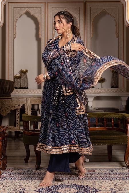 Pomcha Jaipur Gota Patti Georgette Angrakha Set