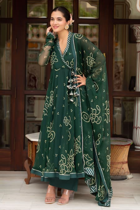 Pomcha Jaipur Bandhej Georgette Angrakha Set 