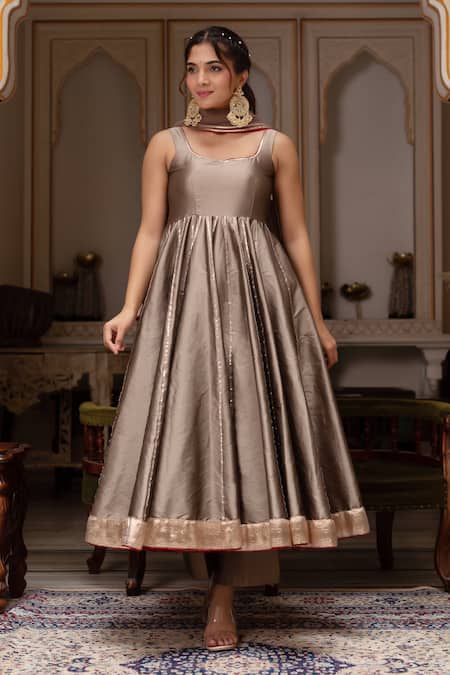 Buy Pomcha Jaipur Gold Taffeta, Silk, Net Gota Patti Sweetheart Neck Anarkali Set Online at Aza Fashions Buy_Pomcha Jaipur_Gold Taffeta, Silk, Net Gota Patti Sweetheart Neck Anarkali Set _Online_at_Aza_Fashions