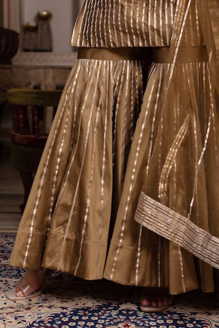 Pomcha Jaipur_Gold Taffeta, Silk Gota Patti Square Neck Sharara Set _at_Aza_Fashions