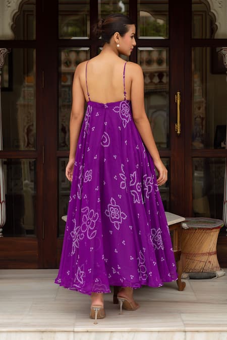 Pomcha Jaipur Purple Georgette Bandhej Dress 