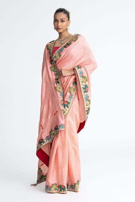 Naina Jain Bandhani Silk Saree With Unstitched Blouse Fabric 