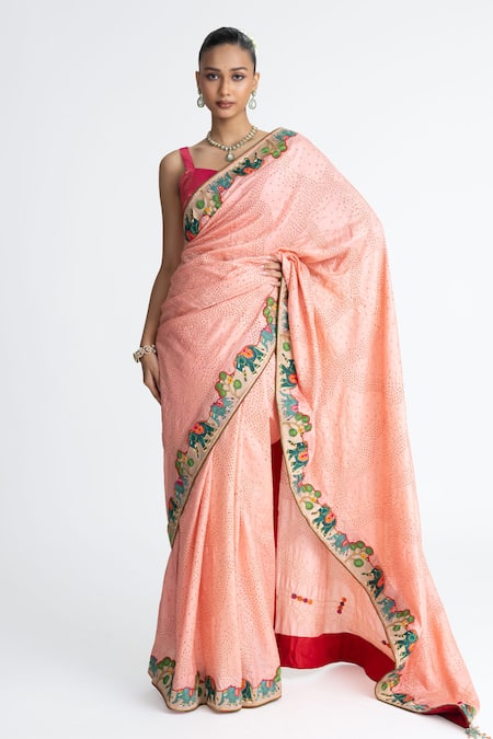 Naina Jain Bandhani Silk Saree With Unstitched Blouse Fabric
