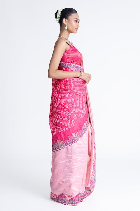 Naina Jain_Pink Tissue, Silk Embroidery Metallic Saree With Unstitched Blouse Fabric _Online_at_Aza_Fashions