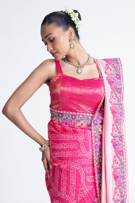 Buy_Naina Jain_Pink Tissue, Silk Embroidery Metallic Saree With Unstitched Blouse Fabric _Online_at_Aza_Fashions