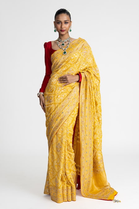 Naina Jain Banarasi Bandhani Saree With Unstitched Blouse Fabric 