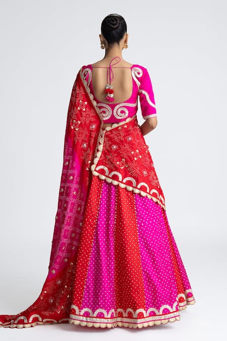 Naina Jain Red Rani Bandhani Silk Lehenga Set 