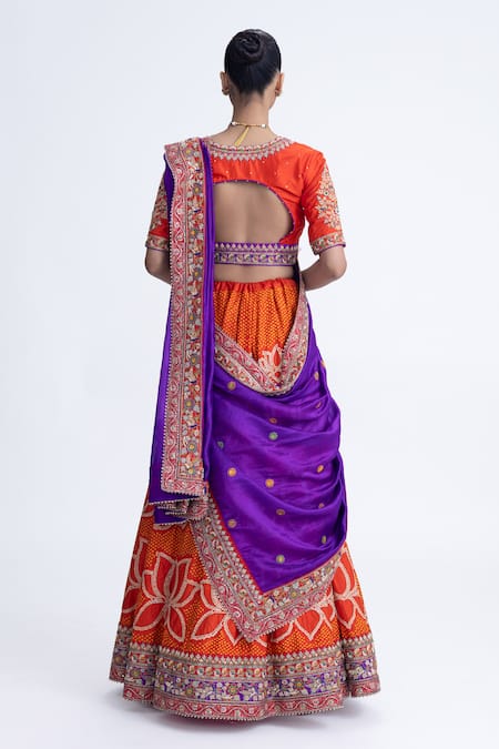 Naina Jain Orange Lotus Bandhani Lehenga Set 