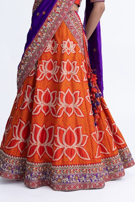 Naina Jain Orange , Organza Zari, Embroidery V-neck Lotus Bandhani Lehenga Set at Aza Fashions Naina Jain_Orange , Organza Zari, Embroidery V-neck Lotus Bandhani Lehenga Set _at_Aza_Fashions