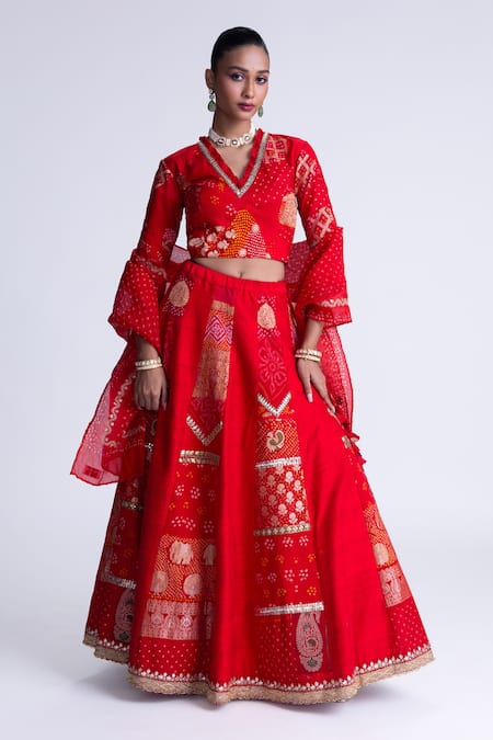 Naina Jain Red Patchwork Lehenga Set 