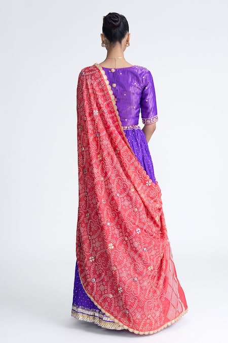 Naina Jain Purple Crushed Bandhani Silk Lehenga Set 