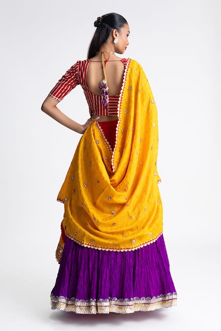 Naina Jain Red & Purple Crushed Silk Lehenga Set 
