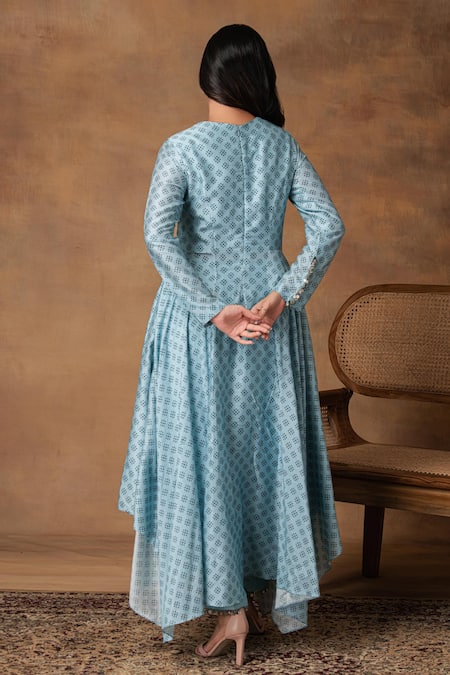 ISHA GUPTA TAYAL Powder Blue Printed Anarkali & Pant Set 