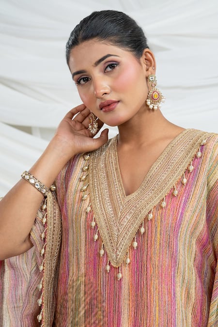 Buy_Ellemora Fashions_Multi Colour Stripes Pattern Kaftan Set_Online_at_Aza_Fashions