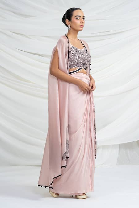 Buy Ellemora Fashions Floral Frenzy Embroidered Cape Skirt Set Online at Aza Fashions Buy_Ellemora Fashions_Floral Frenzy Embroidered Cape Skirt Set _Online_at_Aza_Fashions