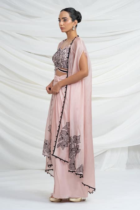 Shop Ellemora Fashions Floral Frenzy Embroidered Cape Skirt Set Online at Aza Fashions Shop_Ellemora Fashions_Floral Frenzy Embroidered Cape Skirt Set _Online_at_Aza_Fashions
