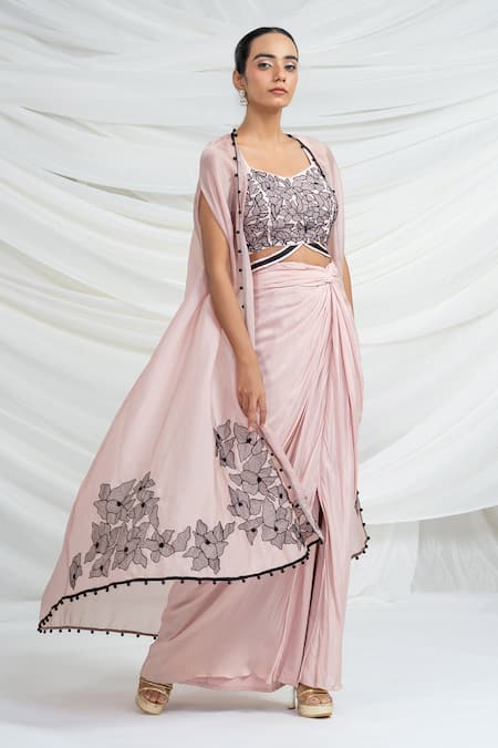 Ellemora Fashions Floral Frenzy Embroidered Cape Skirt Set at Aza Fashions Ellemora Fashions_Floral Frenzy Embroidered Cape Skirt Set _at_Aza_Fashions