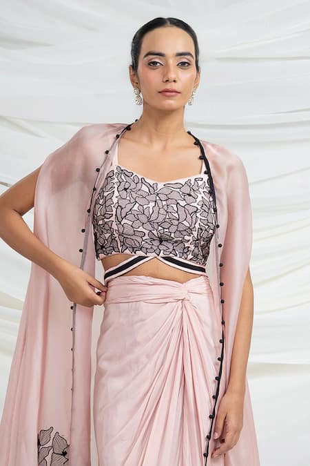 Buy Ellemora Fashions Floral Frenzy Embroidered Cape Skirt Set Buy_Ellemora Fashions_Floral Frenzy Embroidered Cape Skirt Set