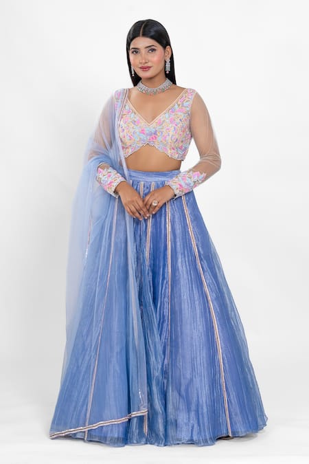 Ellemora Fashions Glacial Glamour Stripe Pattern Lehenga Set 