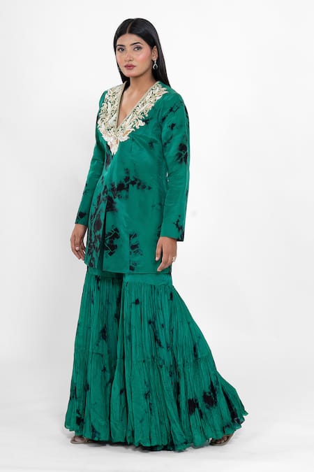 Ellemora Fashions_Jade Ambition Tie Dye Pattern Kurta & Palazzo Set _Online_at_Aza_Fashions