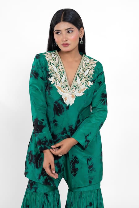 Buy_Ellemora Fashions_Jade Ambition Tie Dye Pattern Kurta & Palazzo Set _Online_at_Aza_Fashions