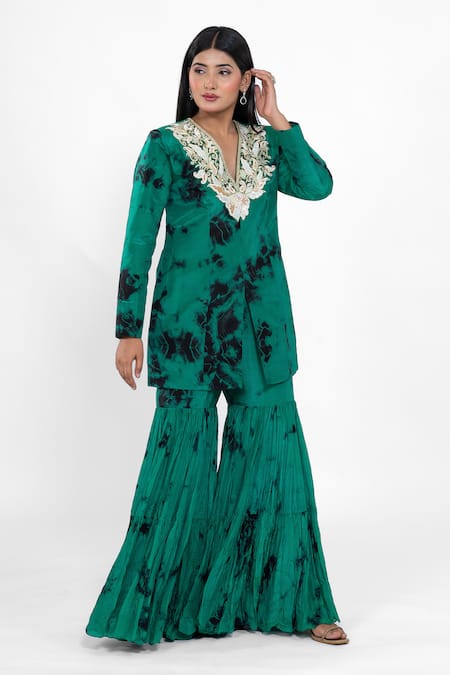 Ellemora Fashions Jade Ambition Tie Dye Pattern Kurta & Palazzo Set