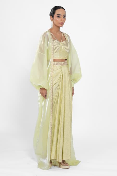 Buy_Ellemora Fashions_Lemon Luxe Pattern Draped Skirt Set _Online_at_Aza_Fashions