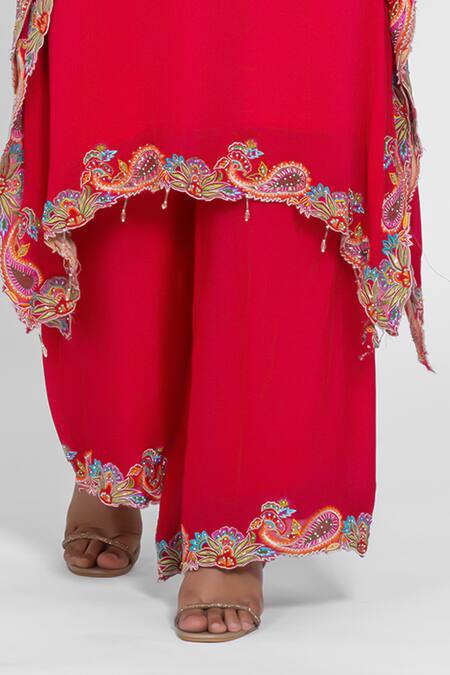 Shop_Ellemora Fashions_Fuchsia Flame Yoke Embroidered Kaftan With Pant 