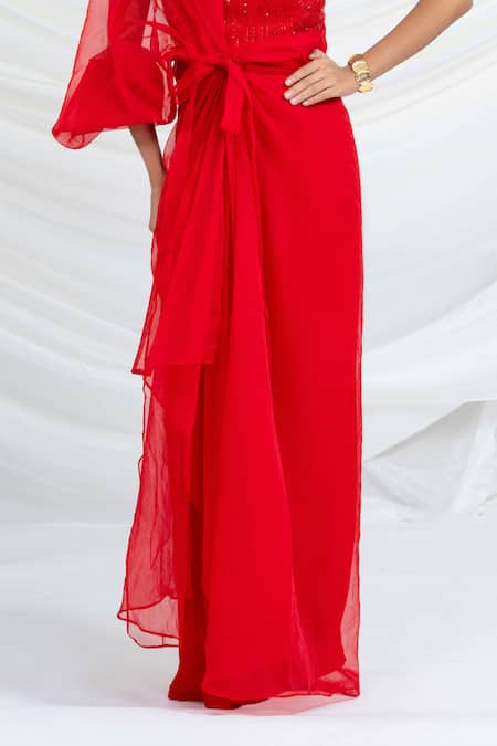 Buy_Ellemora Fashions_Crimson Ember Dress With Shrug _Online_at_Aza_Fashions