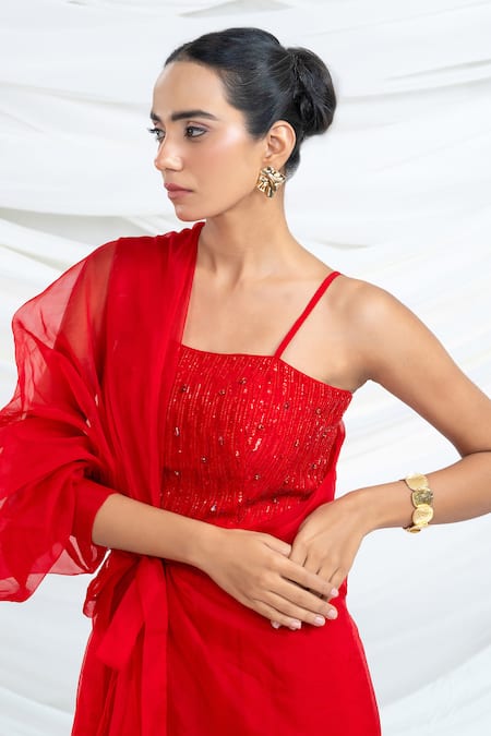 Shop_Ellemora Fashions_Crimson Ember Dress With Shrug _Online_at_Aza_Fashions