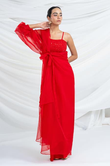 Ellemora Fashions Crimson Ember Dress With Shrug 