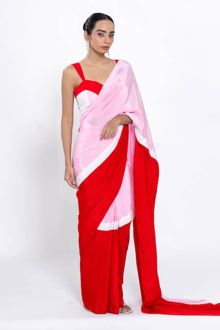 Buy Ellemora Fashions Berry Blush Colorblock Saree With Blouse Online at Aza Fashions Buy_Ellemora Fashions_Berry Blush Colorblock Saree With Blouse _Online_at_Aza_Fashions