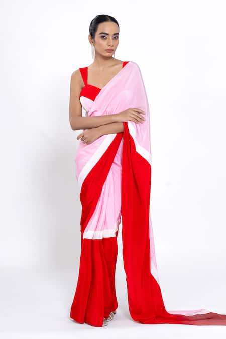 Shop Ellemora Fashions Berry Blush Colorblock Saree With Blouse Online at Aza Fashions Shop_Ellemora Fashions_Berry Blush Colorblock Saree With Blouse _Online_at_Aza_Fashions