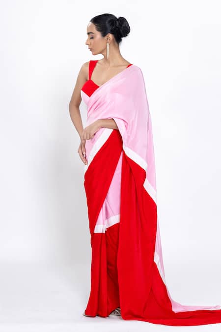 Ellemora Fashions Berry Blush Colorblock Saree With Blouse at Aza Fashions Ellemora Fashions_Berry Blush Colorblock Saree With Blouse _at_Aza_Fashions